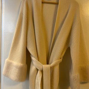 LaPointe ribbed cashmere kimono cardigan with fur trim (cuffs)